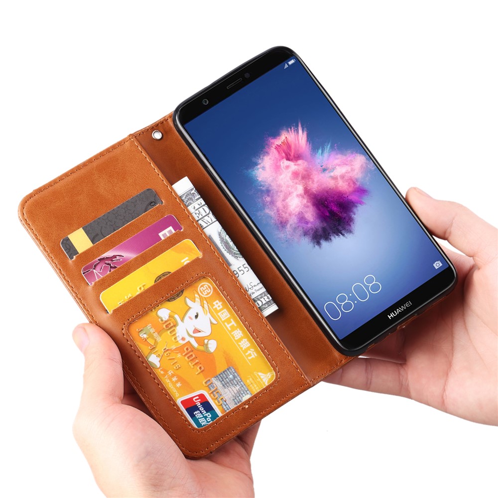 PU Leather Wallet Stand Accessory Case for Huawei P Smart / Enjoy 7S - Brown-8