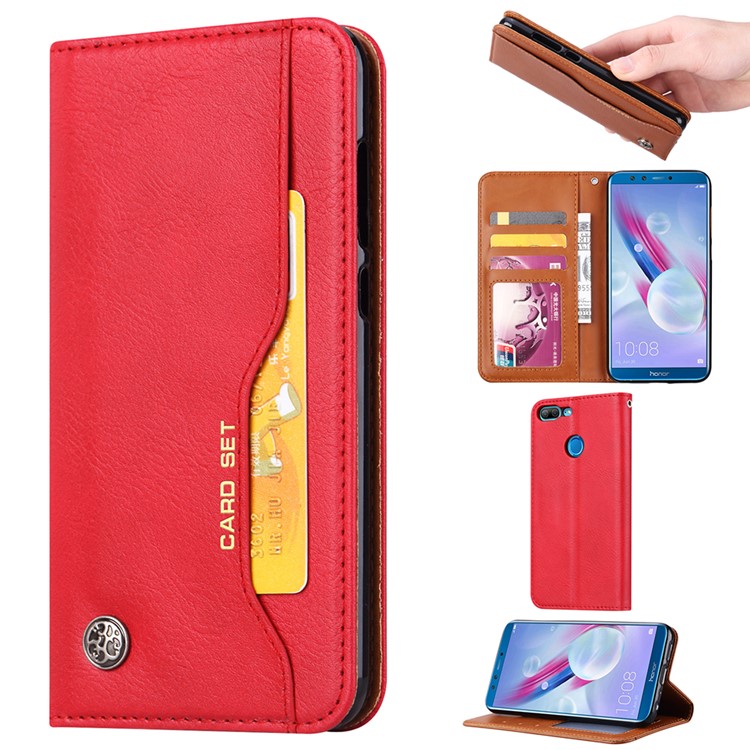 Auto-absorbed Leather Wallet Stand Cover for Huawei Honor 9 Lite / Honor 9 Youth Edition - Red-1