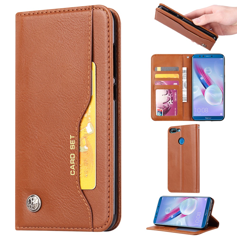 Auto-absorbed Leather Wallet Mobile Case for Huawei Honor 9 Lite / Honor 9 Youth Edition - Brown-1