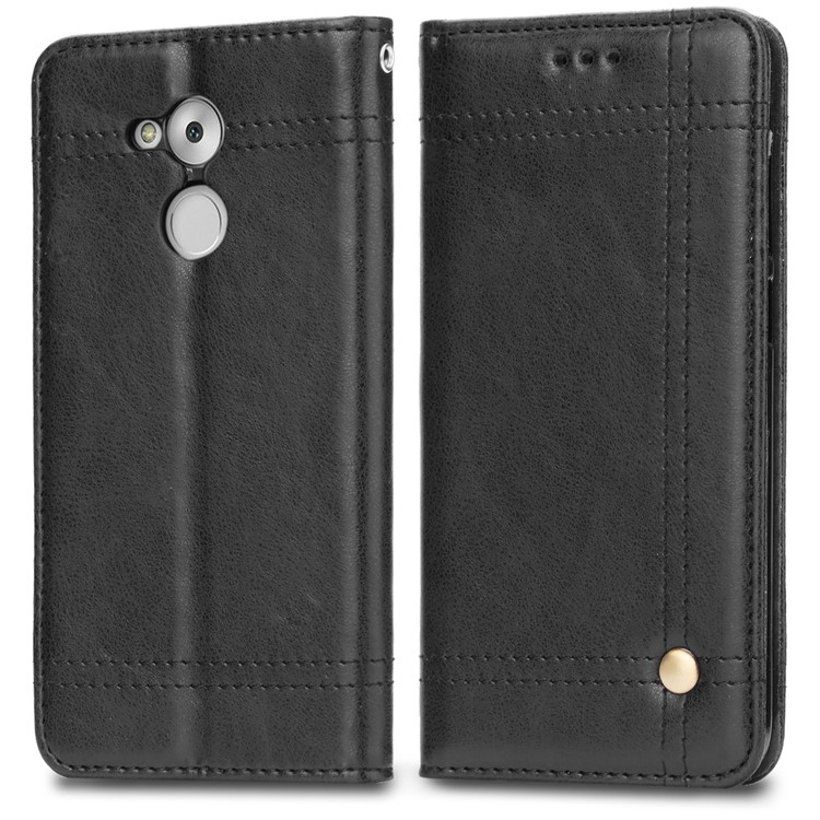 Vintage Leather Stitching Stand Wallet Phone Case with Magnetic Adsorption for Huawei Honor 6C Pro/V9 Play - Black-2