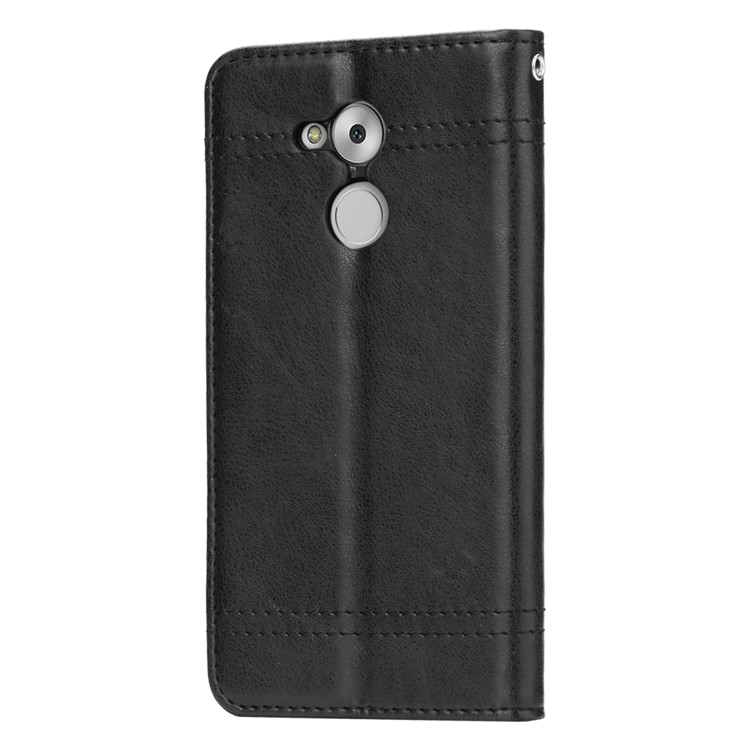 Vintage Leather Stitching Stand Wallet Phone Case with Magnetic Adsorption for Huawei Honor 6C Pro/V9 Play - Black-4