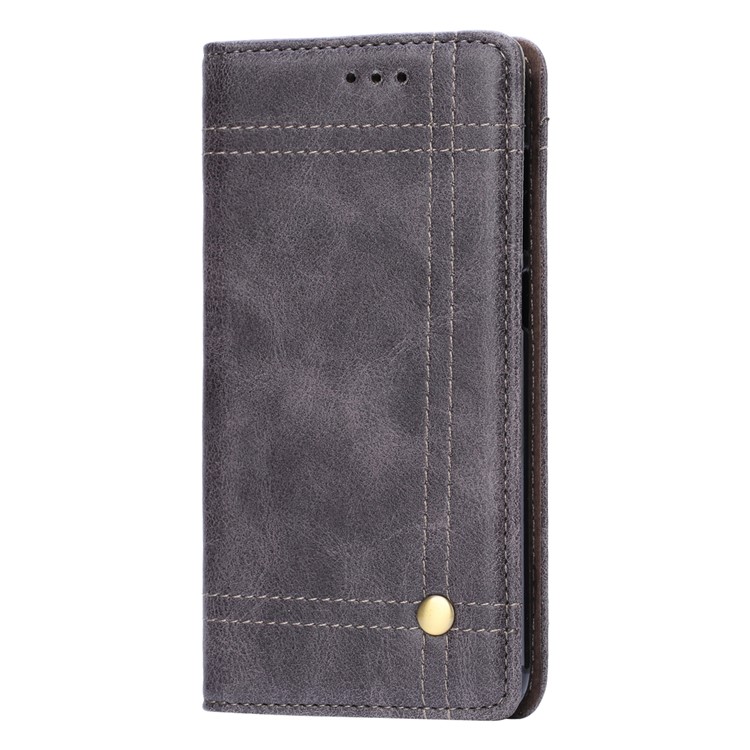 Vintage Leather Stitching Stand Wallet Phone Cover with Magnetic Adsorption for Huawei Honor 6C Pro/V9 Play - Grey-3