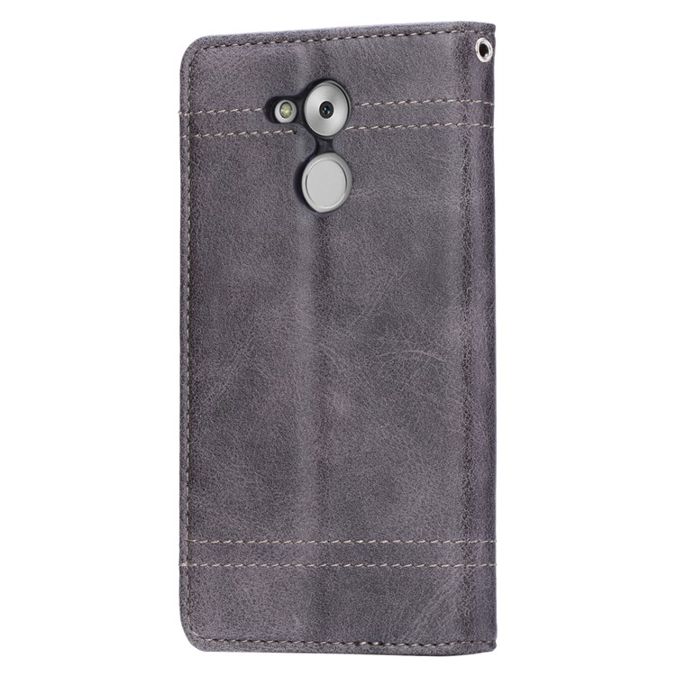 Vintage Leather Stitching Stand Wallet Phone Cover with Magnetic Adsorption for Huawei Honor 6C Pro/V9 Play - Grey-4