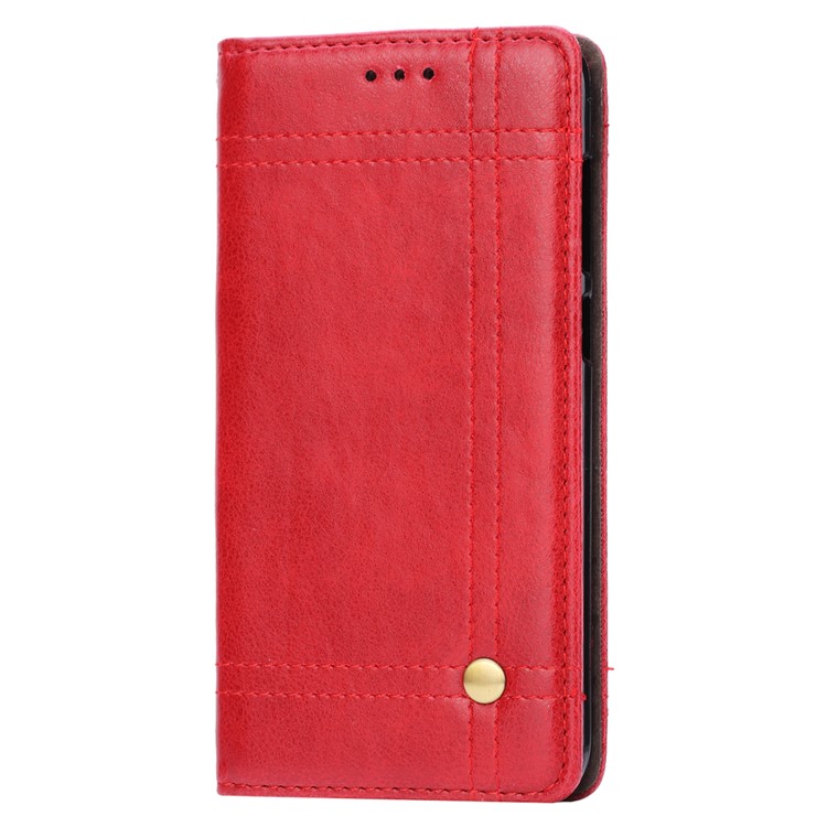 Vintage Leather Stitching Stand Wallet Phone Shell with Magnetic Adsorption for Huawei Honor 6C Pro/V9 Play - Red-3