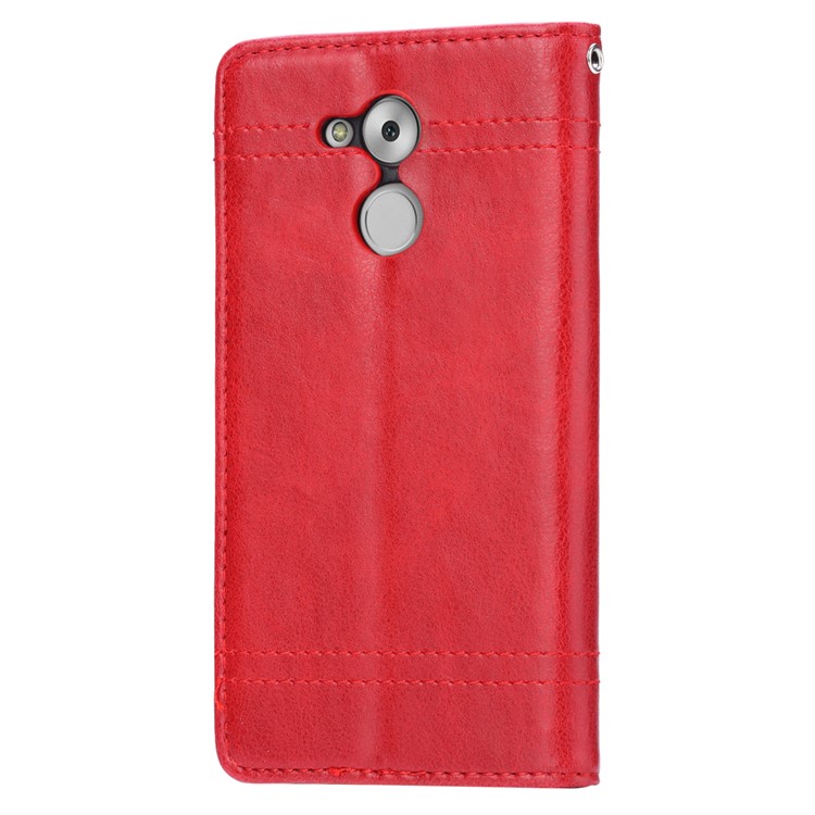 Vintage Leather Stitching Stand Wallet Phone Shell with Magnetic Adsorption for Huawei Honor 6C Pro/V9 Play - Red-4