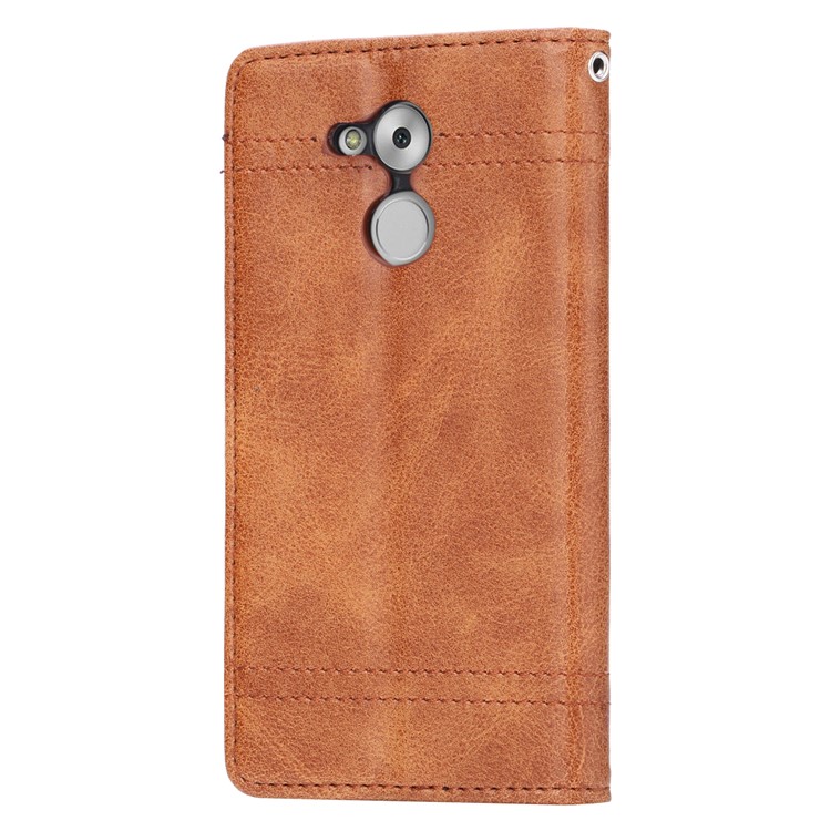 Vintage Leather Stitching Stand Wallet Phone Casing with Magnetic Adsorption for Huawei Honor 6C Pro/V9 Play - Brown-4