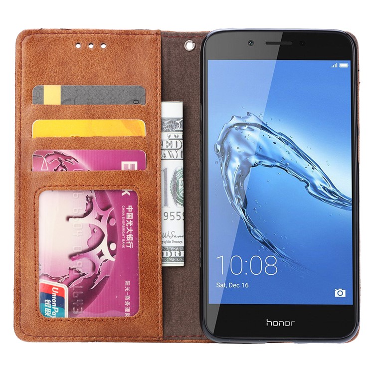 Vintage Leather Stitching Stand Wallet Phone Casing with Magnetic Adsorption for Huawei Honor 6C Pro/V9 Play - Brown-5