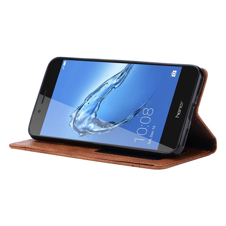 Vintage Leather Stitching Stand Wallet Phone Casing with Magnetic Adsorption for Huawei Honor 6C Pro/V9 Play - Brown-7
