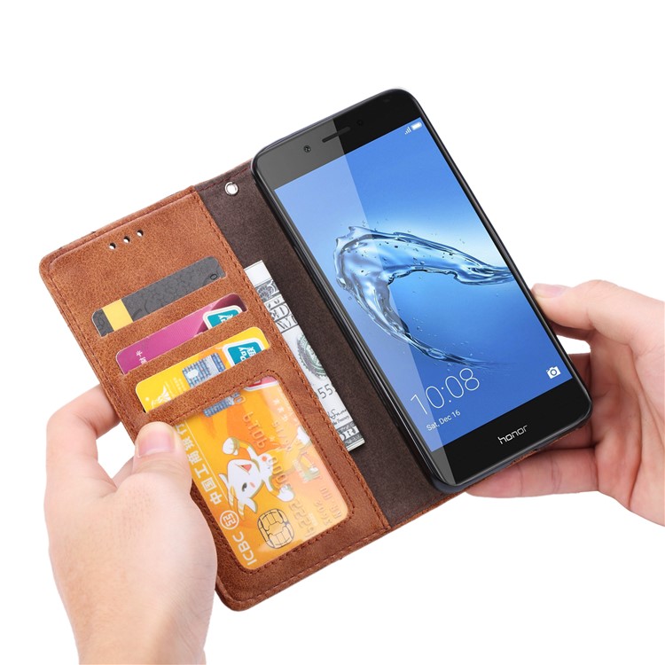 Vintage Leather Stitching Stand Wallet Phone Casing with Magnetic Adsorption for Huawei Honor 6C Pro/V9 Play - Brown-8