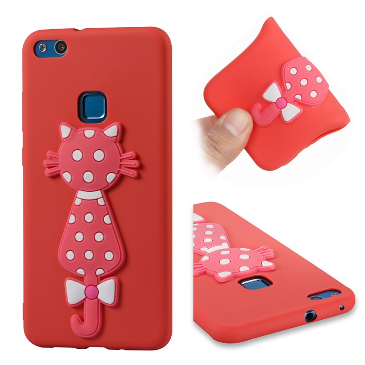 Adorable 3D Cat Pattern TPU Cover Accessory for Huawei P10 Lite - Red-1