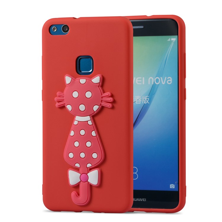 Adorable 3D Cat Pattern TPU Cover Accessory for Huawei P10 Lite - Red-2