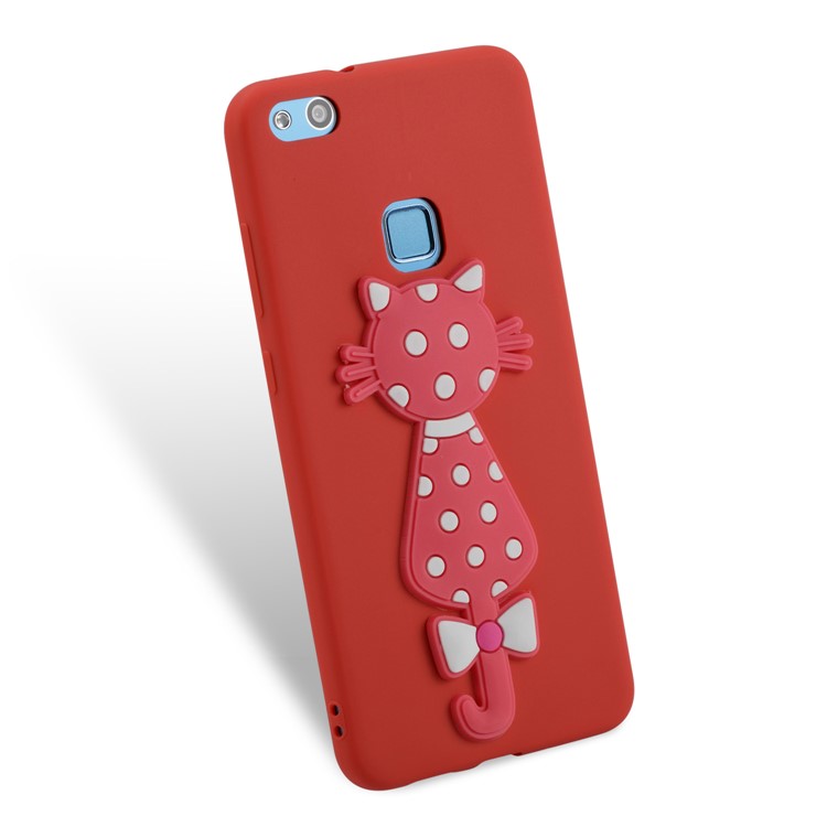 Adorable 3D Cat Pattern TPU Cover Accessory for Huawei P10 Lite - Red-3