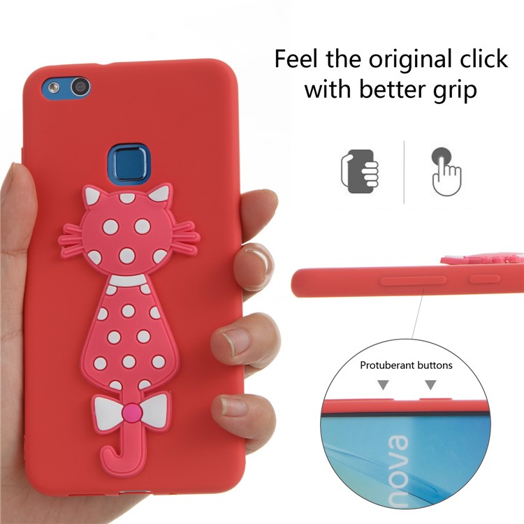 Adorable 3D Cat Pattern TPU Cover Accessory for Huawei P10 Lite - Red-6