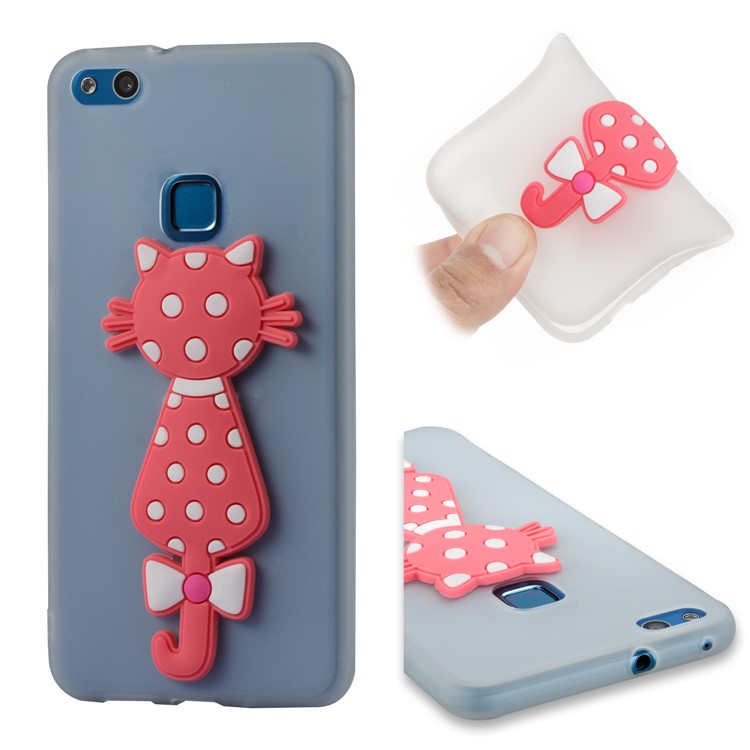 Adorable 3D Cat Pattern TPU Back Phone Case for Huawei P10 Lite - White-1