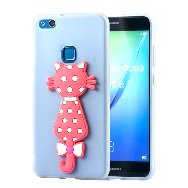 Adorable 3D Cat Pattern TPU Back Phone Case for Huawei P10 Lite - White-2