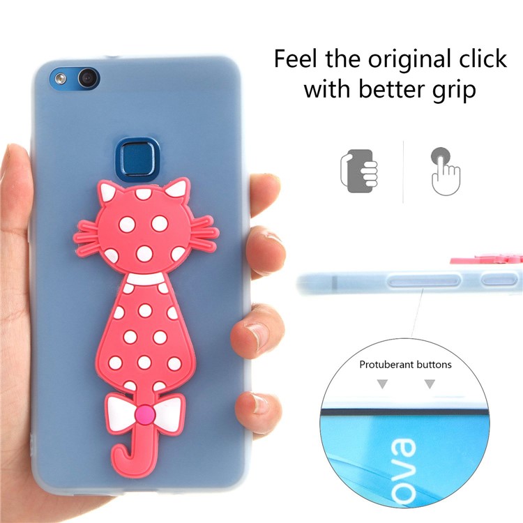 Adorable 3D Cat Pattern TPU Back Phone Case for Huawei P10 Lite - White-6