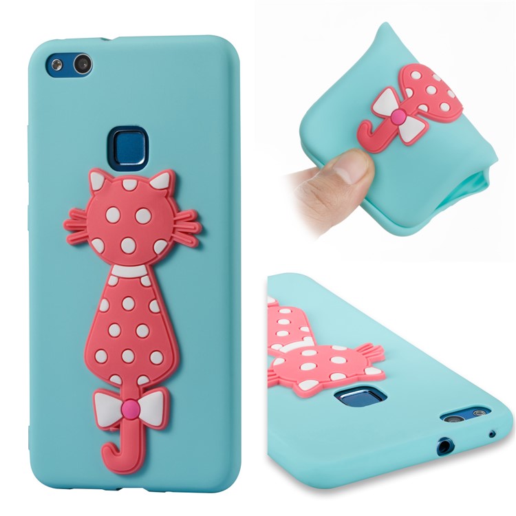 Adorable 3D Cat Pattern TPU Cellphone Cover Shell for Huawei P10 Lite - Cyan-1