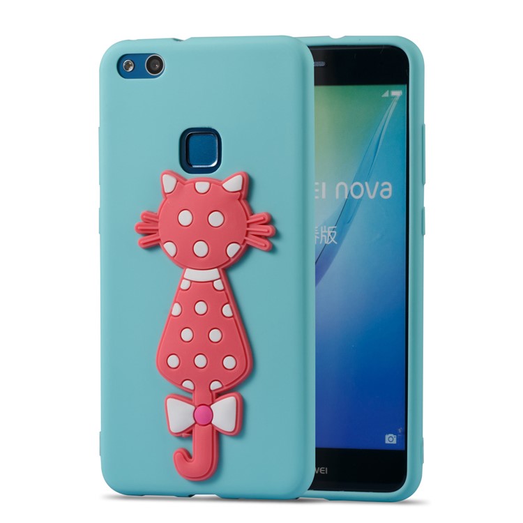 Adorable 3D Cat Pattern TPU Cellphone Cover Shell for Huawei P10 Lite - Cyan-2