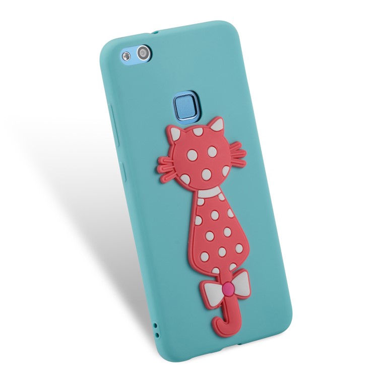 Adorable 3D Cat Pattern TPU Cellphone Cover Shell for Huawei P10 Lite - Cyan-3
