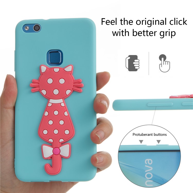 Adorable 3D Cat Pattern TPU Cellphone Cover Shell for Huawei P10 Lite - Cyan-6