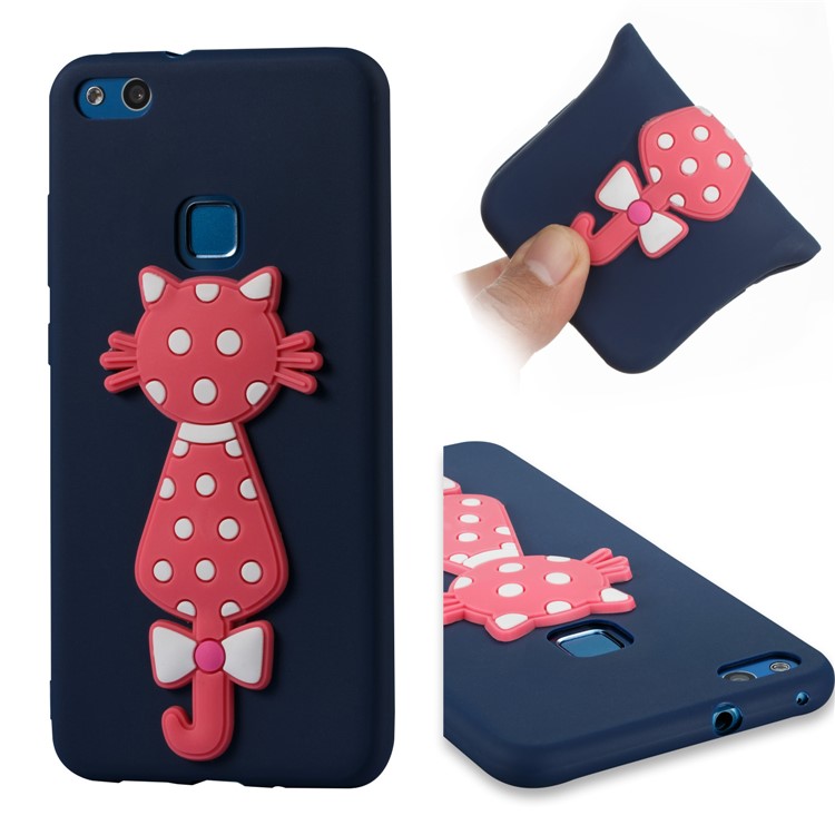 For Huawei P10 Lite Adorable 3D Cat Pattern Protective Phone Soft TPU Casing - Dark Blue-1