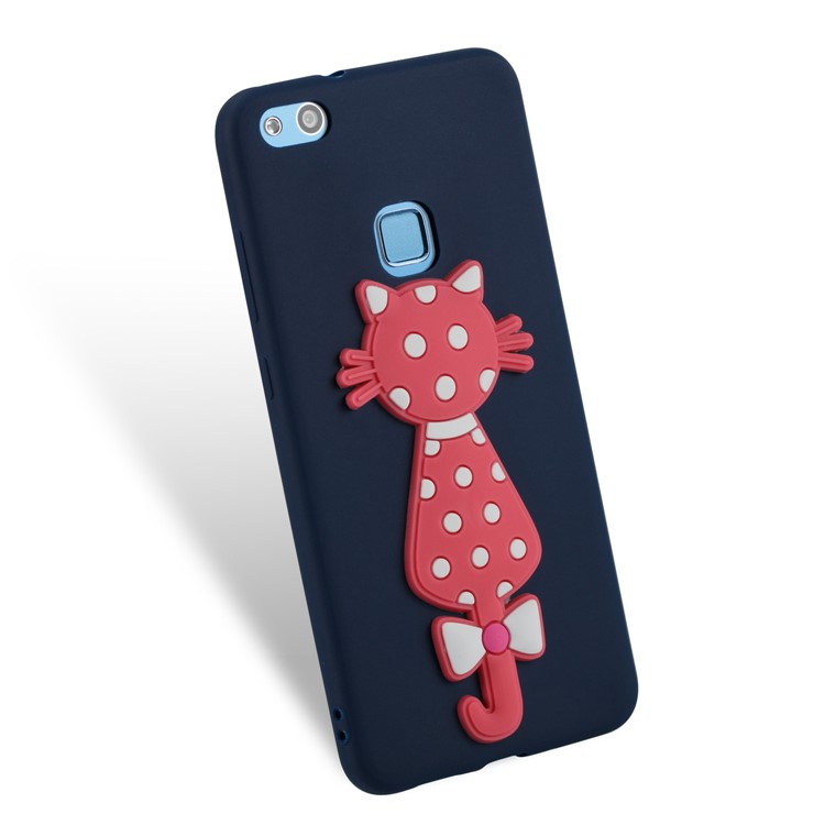 For Huawei P10 Lite Adorable 3D Cat Pattern Protective Phone Soft TPU Casing - Dark Blue-3