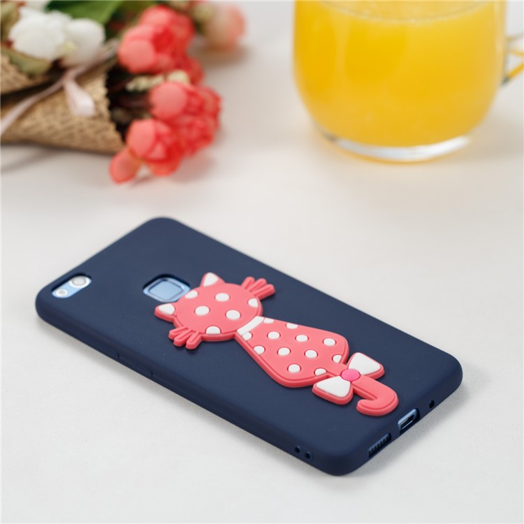 For Huawei P10 Lite Adorable 3D Cat Pattern Protective Phone Soft TPU Casing - Dark Blue-4
