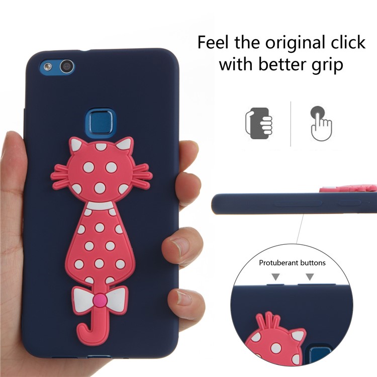 For Huawei P10 Lite Adorable 3D Cat Pattern Protective Phone Soft TPU Casing - Dark Blue-6
