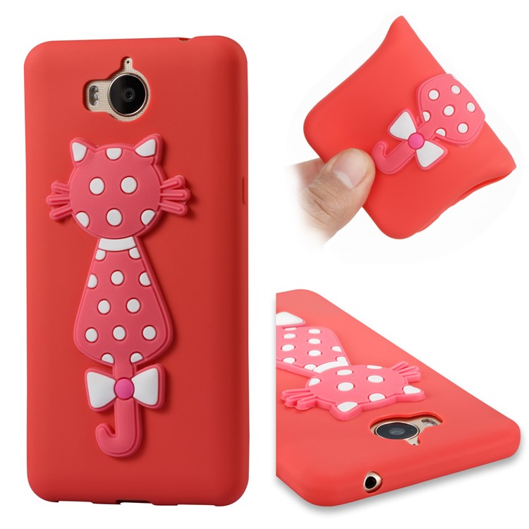 For Huawei Y6 (2017)/Y5 (2017) Adorable 3D Cat Soft TPU Mobile Shell - Red-1