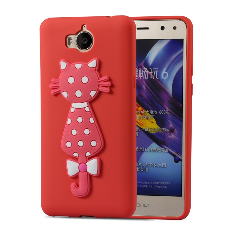 For Huawei Y6 (2017)/Y5 (2017) Adorable 3D Cat Soft TPU Mobile Shell - Red-2