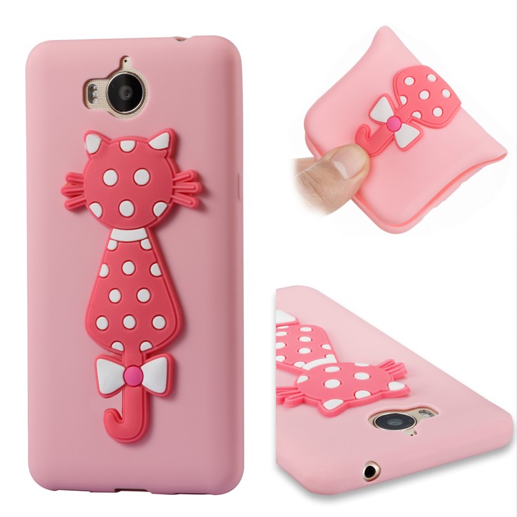 For Huawei Y6 (2017)/Y5 (2017) Adorable 3D Cat Soft TPU Mobile Casing - Pink-1