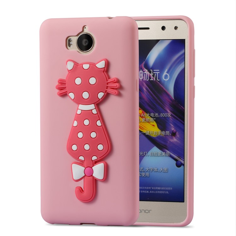 For Huawei Y6 (2017)/Y5 (2017) Adorable 3D Cat Soft TPU Mobile Casing - Pink-2
