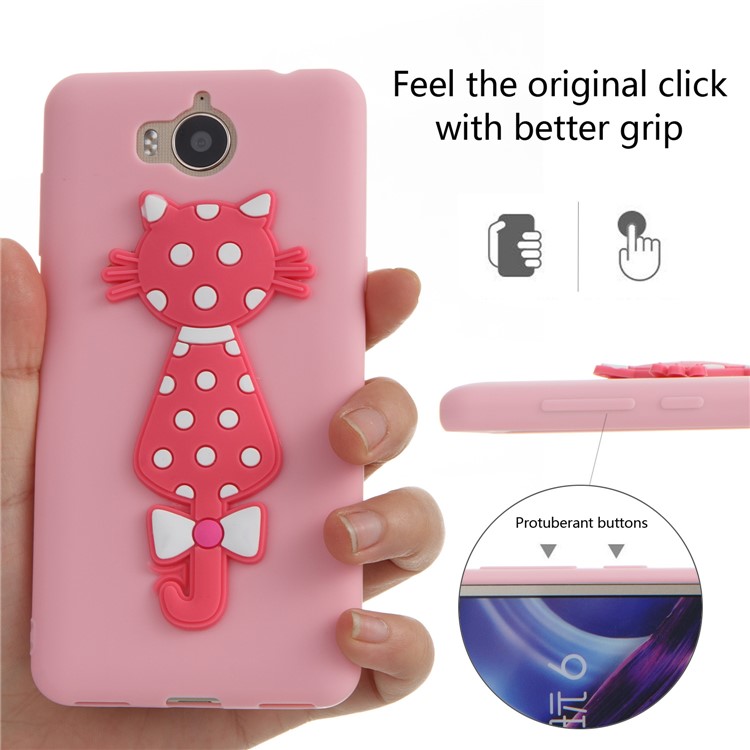 For Huawei Y6 (2017)/Y5 (2017) Adorable 3D Cat Soft TPU Mobile Casing - Pink-6
