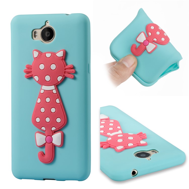 For Huawei Y6 (2017)/Y5 (2017) Adorable 3D Cat Soft TPU Mobile Phone Case - Baby Blue-1