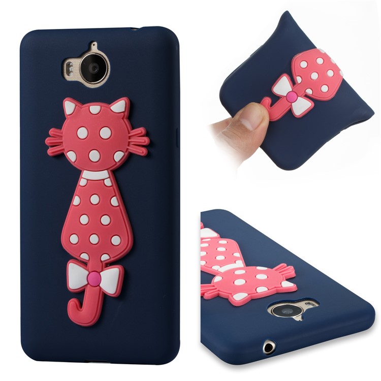 For Huawei Y6 (2017)/Y5 (2017) Adorable 3D Cat Soft TPU Cell Phone Case - Dark Blue-1