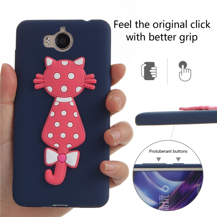 For Huawei Y6 (2017)/Y5 (2017) Adorable 3D Cat Soft TPU Cell Phone Case - Dark Blue-6