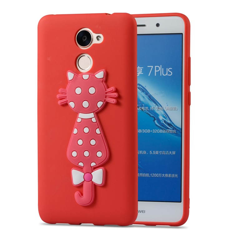 Adorable 3D Cat Soft TPU Mobile Shell for Huawei Y7 (2017)/ Y7 Prime/Enjoy 7 Plus - Red-2
