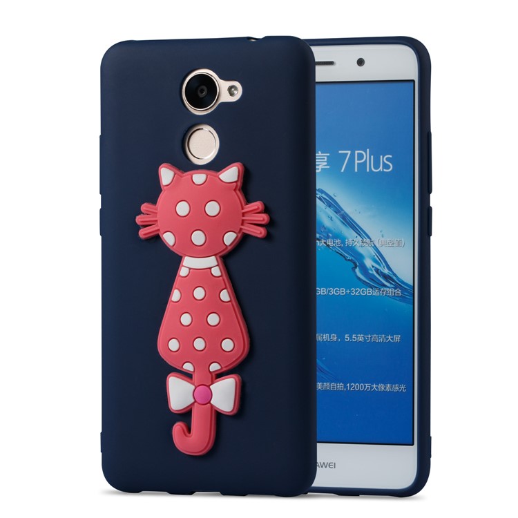 Adorable 3D Cat Soft TPU Cell Phone Case for Huawei Y7 (2017)/ Y7 Prime/Enjoy 7 Plus - Dark Blue-2