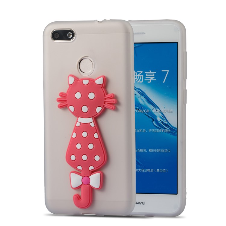 Adorable 3D Cat Pattern TPU Cell Phone Case for Huawei Y6 Pro (2017) / Enjoy 7 / P9 lite mini - White-2