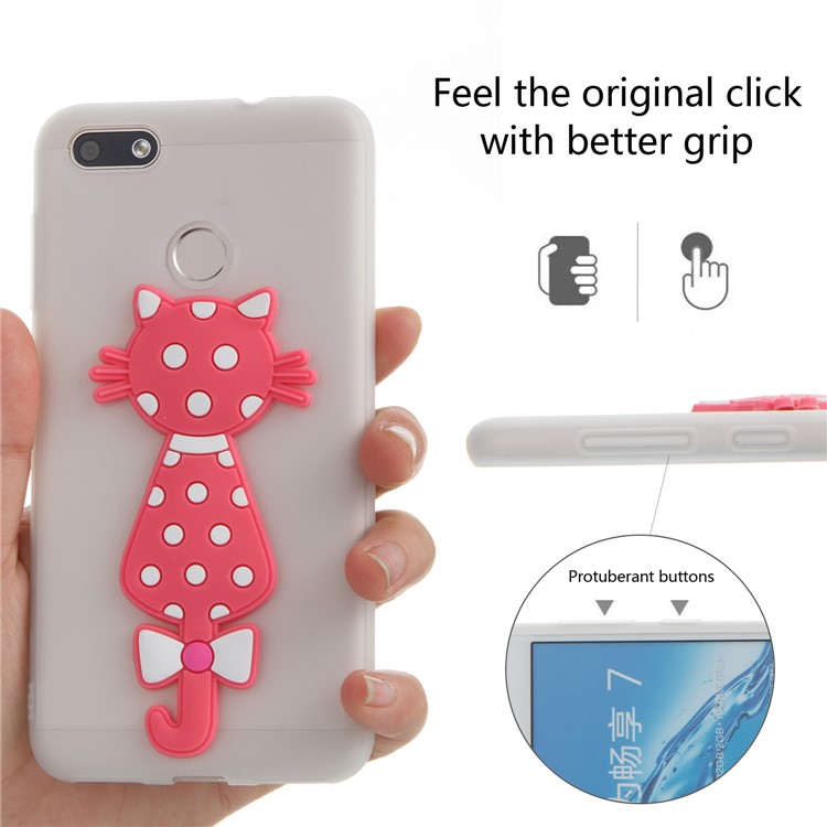Adorable 3D Cat Pattern TPU Cell Phone Case for Huawei Y6 Pro (2017) / Enjoy 7 / P9 lite mini - White-6