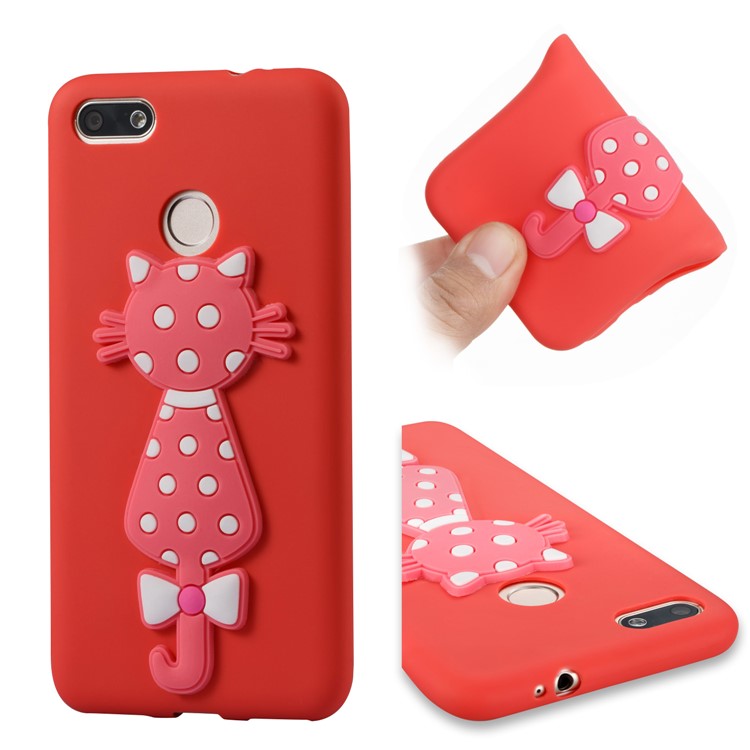 Adorable 3D Cat Pattern TPU Shell Cover Case for Huawei Y6 Pro (2017) / Enjoy 7 / P9 lite mini - Red-1