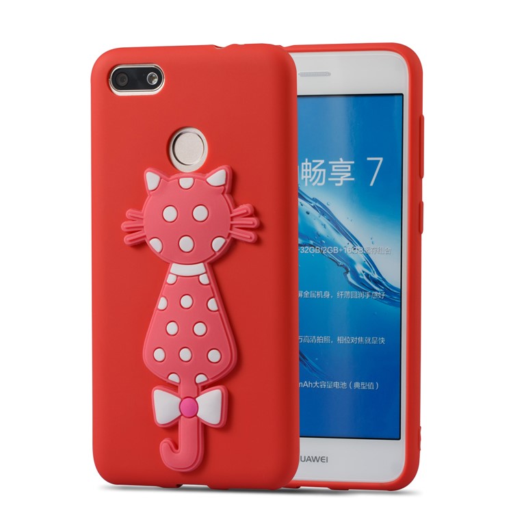 Adorable 3D Cat Pattern TPU Shell Cover Case for Huawei Y6 Pro (2017) / Enjoy 7 / P9 lite mini - Red-2