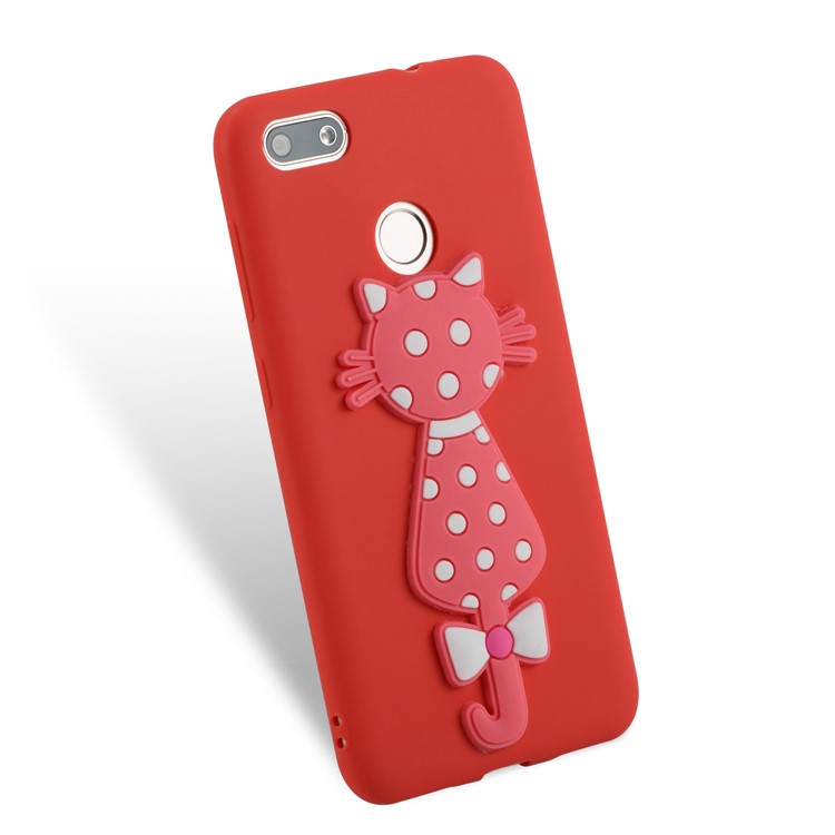 Adorable 3D Cat Pattern TPU Shell Cover Case for Huawei Y6 Pro (2017) / Enjoy 7 / P9 lite mini - Red-3
