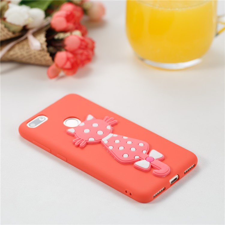 Adorable 3D Cat Pattern TPU Shell Cover Case for Huawei Y6 Pro (2017) / Enjoy 7 / P9 lite mini - Red-4