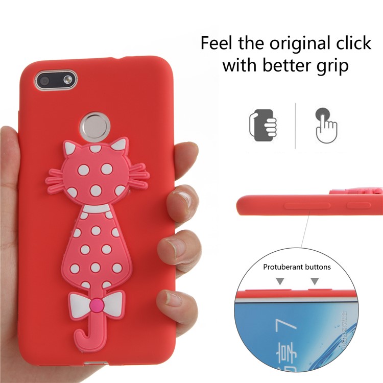 Adorable 3D Cat Pattern TPU Shell Cover Case for Huawei Y6 Pro (2017) / Enjoy 7 / P9 lite mini - Red-6