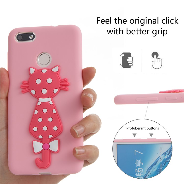 Adorable 3D Cat Pattern TPU Cover Shell for Huawei Y6 Pro (2017) / Enjoy 7 / P9 lite mini - Pink-6