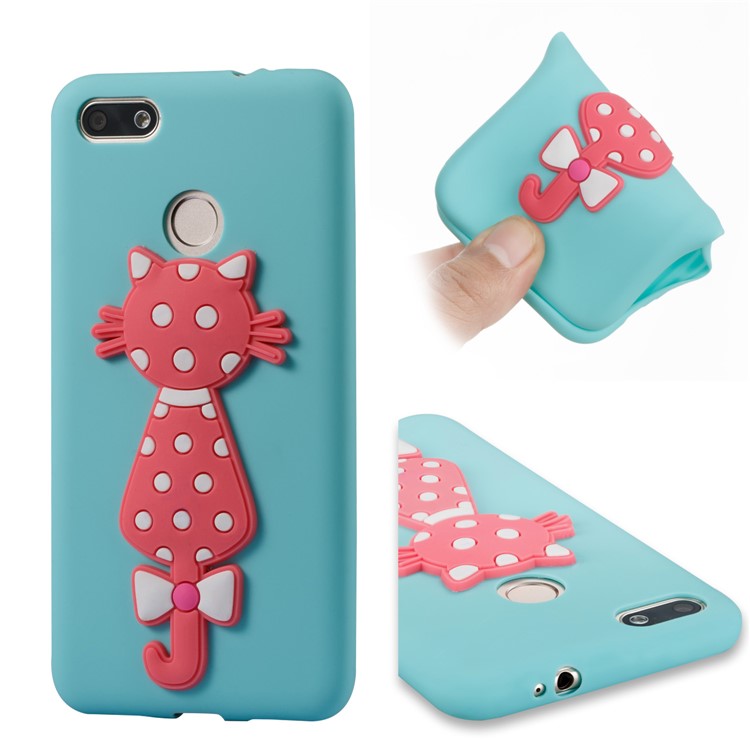 Adorable 3D Cat Pattern TPU Case Phone Shell for Huawei Y6 Pro (2017) / Enjoy 7 / P9 lite mini - Baby Blue-1