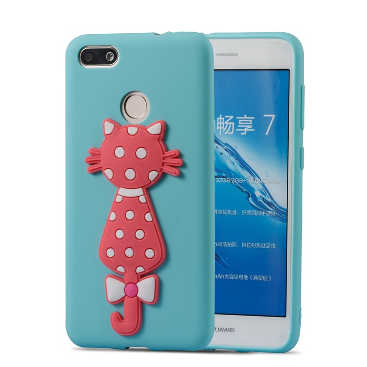 Adorable 3D Cat Pattern TPU Case Phone Shell for Huawei Y6 Pro (2017) / Enjoy 7 / P9 lite mini - Baby Blue-2