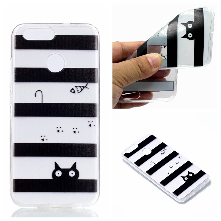 Ultra Thin Patterned Soft TPU Protective Case for Huawei nova 2 - Stripes and Cat-1