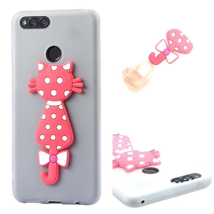 Adorable 3D Cat Pattern TPU Cover for Huawei Honor 7X - White-1